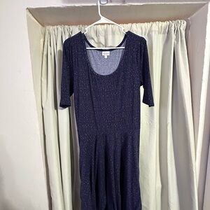 LuLaRoe Navy Midi Dress with Subtle Sparkle